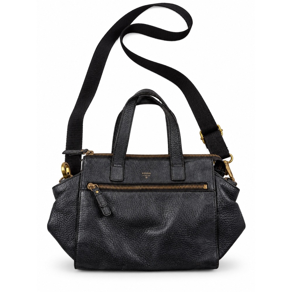 Fossil Vintage Y2K Black Pebbled Leather Boho Crossbody Shoulder Bag